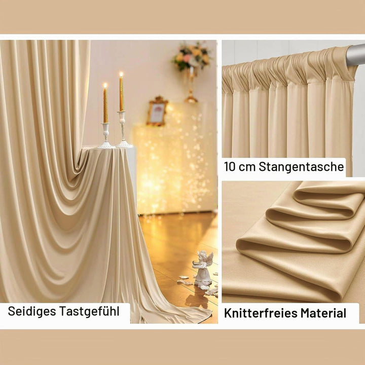 4 Stücke 1,5×3cm Beige Hintergrund Vorhänge für Hochzeit Party 100% Polyester Falten freie Beige Hin