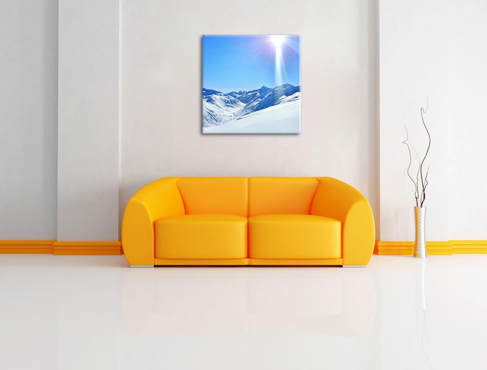 Pixxprint Schnee Berge, Format: 70x70 auf Leinwand, XXL riesige Bilder fertig gerahmt mit Keilrahmen