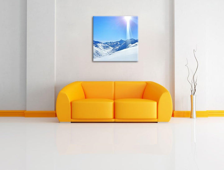 Pixxprint Schnee Berge, Format: 70x70 auf Leinwand, XXL riesige Bilder fertig gerahmt mit Keilrahmen