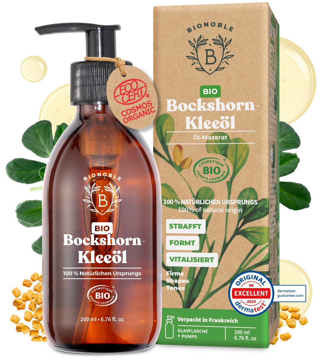 Bionoble Bockshornklee-Öl Bio 200ml - Öl-Mazerat aus Bockshornkleesamen und Sonnenblumenöl - Körper,
