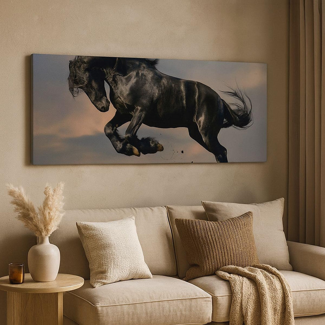 Wandbilder Dekoration Wohnzimmer Wolke Pferd Wiese Natur Panorama Bilder auf Leinwand 120x50cm Leinw