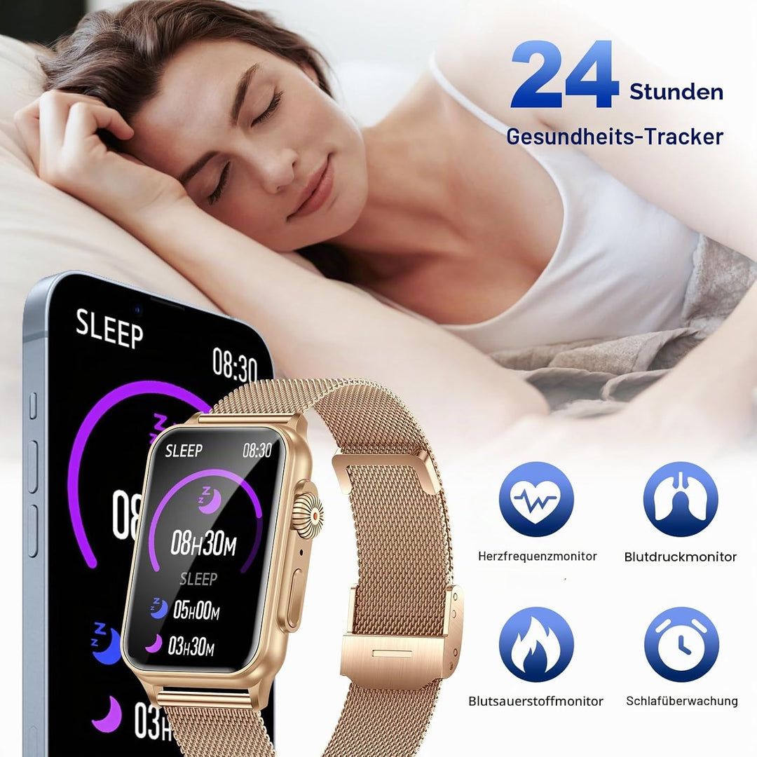 Smartwatch Damen mit Telefonfunktion 1,57 Zoll Fitnessuhr Damen mit 130 Sportmodi AI Voice IP68 Wass