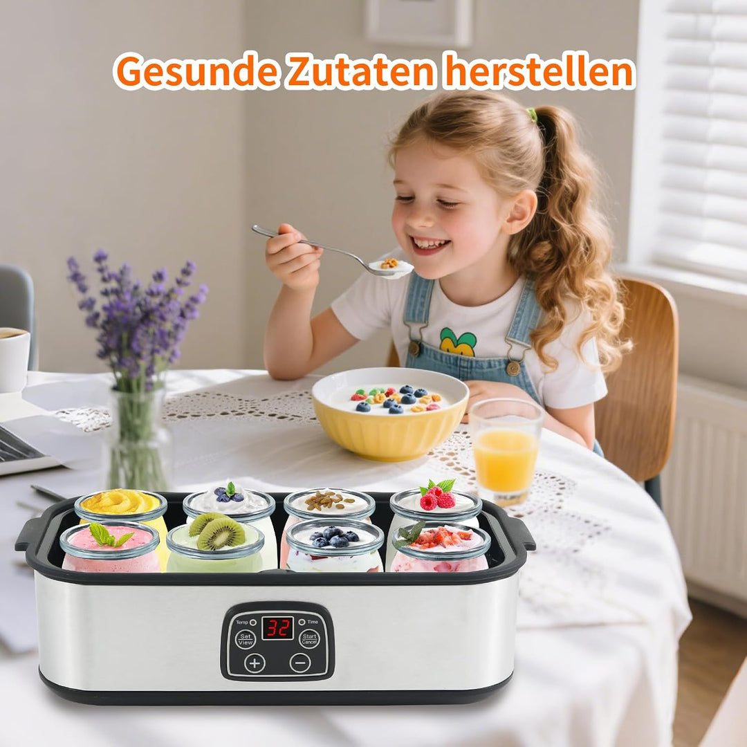 Joghurtbereiter, Digitaler Yogurt Maker, 8 Glasbehälter à 180 ml für bis 1.5L, Griechischer Joghurtm