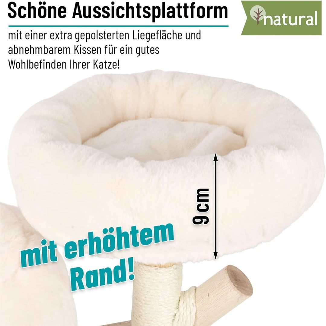 VOSS.pet Flauschiges Katzenhaus Mary 42cm, Premium Kratzbaum mit Naturholz vom Tanoak Baum, Kletterb