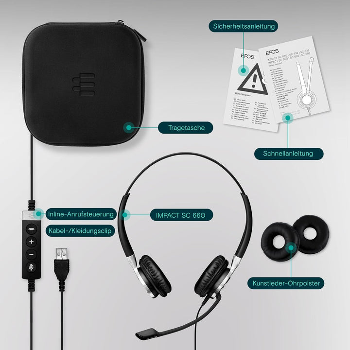EPOS Impact 660 ANC USB - Premium Kabelgebundenes Headset mit Aktiver Geräuschunterdrückung, Optimie