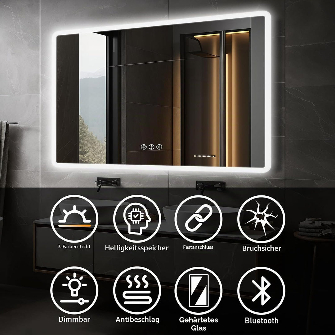 Bluetooth Badezimmerspiegel mit Beleuchtung LED, 70x100cm Spiegel mit Light, Wandspiegel mit Frontbe