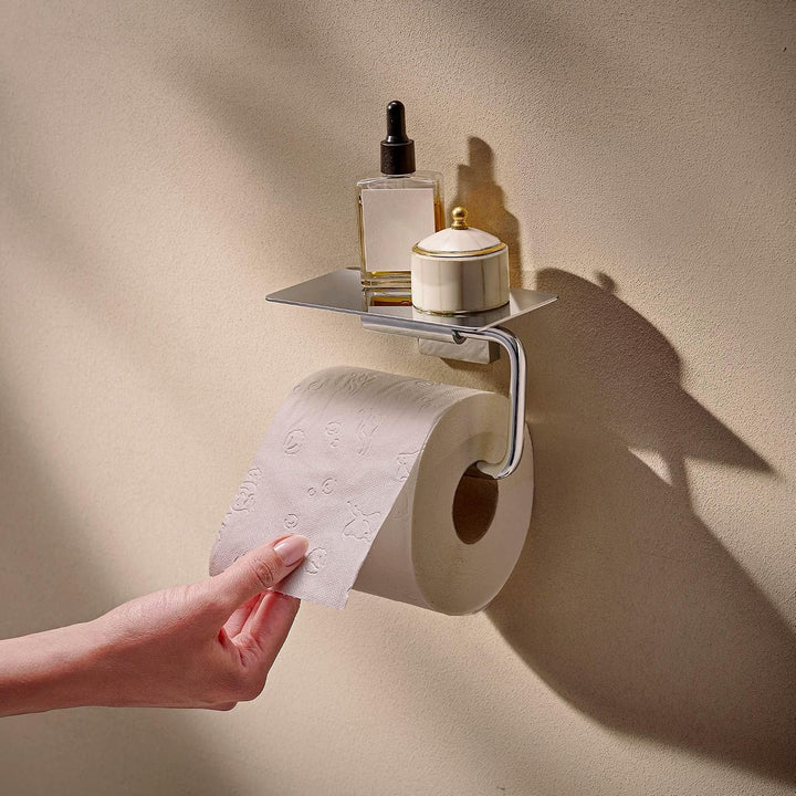 hansgrohe AddStoris S - Toilettenpapierhalter mit Ablage, Klopapierhalter für Wandmontage, Klorollen