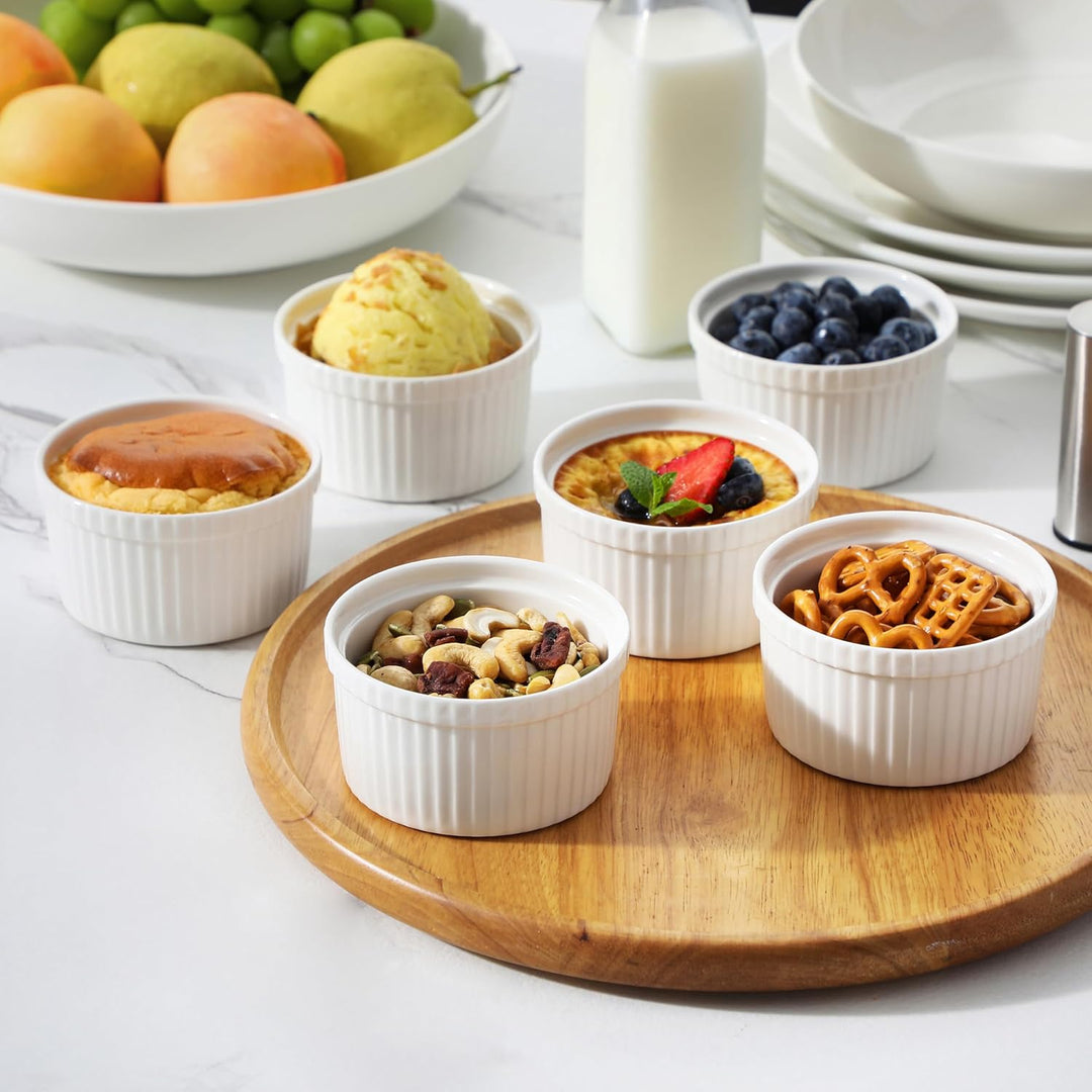 MALACASA Creme Brulee Schälchen 6er Set, Ø 9cm - 240 ml Souffle Förmchen Backofenfest, Porzellan Ofe