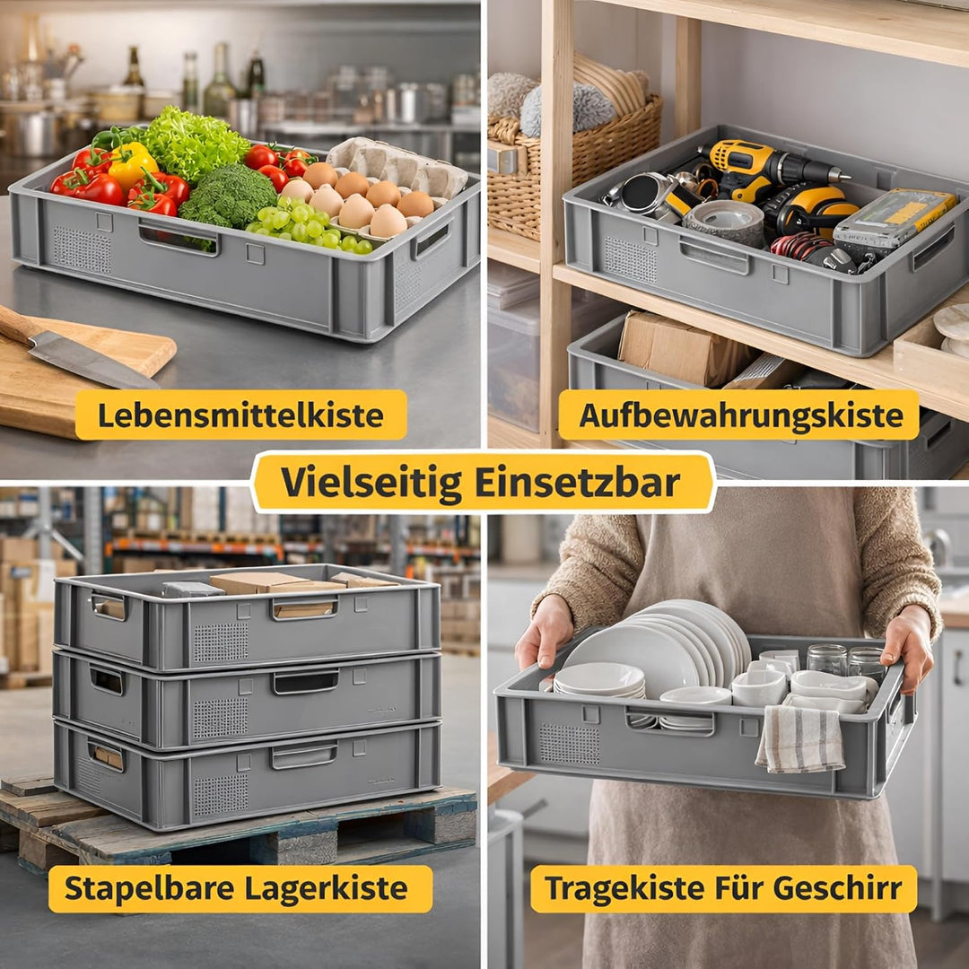 BURI 10 Stück Fleischkiste E1 Lagerkiste 60x40x12,5 cm Metzgerkiste Eurobox Grau - flache Stapelkist