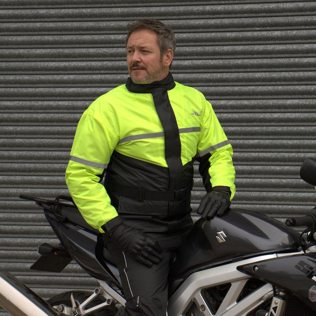 JDC Wasserdichte Motorrad-Regenüberzugsjacke Hohe Sichtbarkeit - SHIELD - Gelb/Schwarz - L L Gelb/Sc