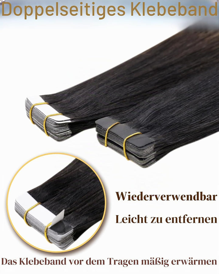 Hetto Tape in Extensions Echthaar Balayage Tape in Haarverlangerung Schwarz Ombre Braun Balayage Kar