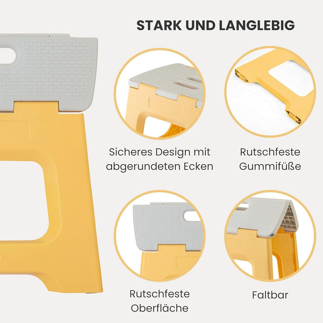 Vigar Kompakte Tritthocker Klappbar für Erwachsene, 27 cm, Klapphocker Faltbar 150 kg rutschfest, Le
