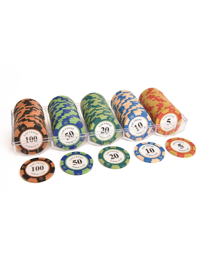 Pokerchip-Set mit 100 Tonchips mit Nennwert, geeignet für Blackjack und Casinospiele, 20 Chips pro N