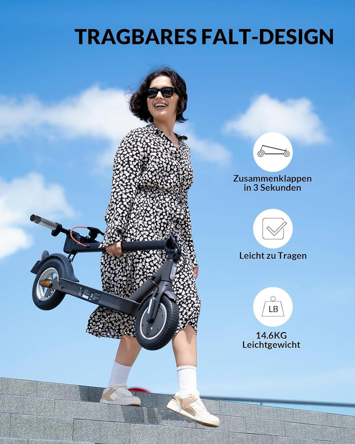 E Scooter mit Strassenzulassung ABE, 5TH WHEEL V30PRO Elektroscooter mit Blinker, 10 Zoll Reifen, 25