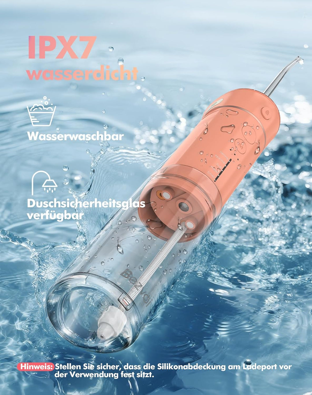 Reise Munddusche Kabellos Zahnreinigung: Oral Irrigator mit 5 Modi, 180ML Wassertank IPX7 Wasserdich
