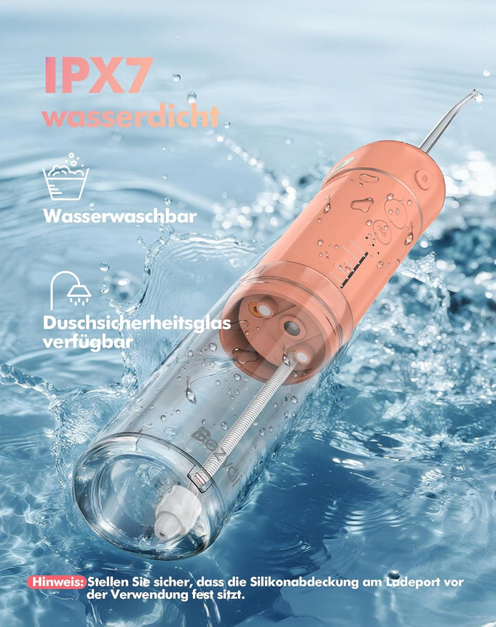 Reise Munddusche Kabellos Zahnreinigung: Oral Irrigator mit 5 Modi, 180ML Wassertank IPX7 Wasserdich