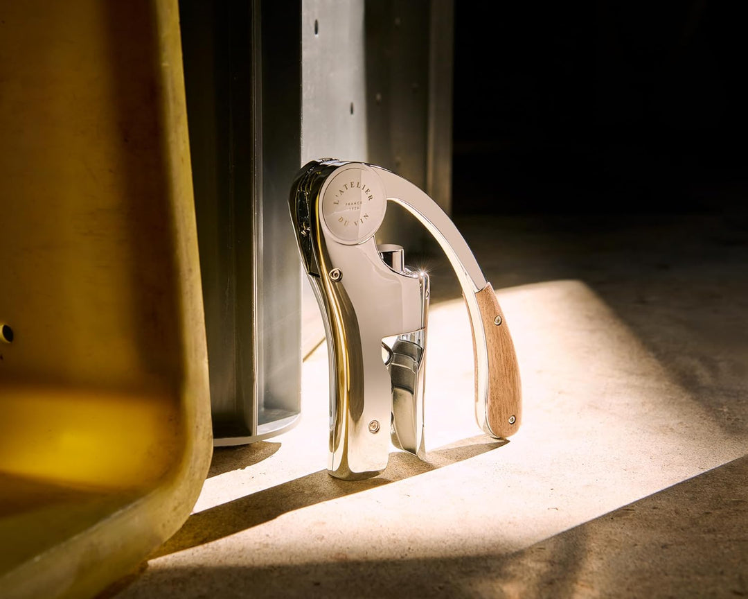 L’ATELIER DU VIN – Oeno Motion Wood & Chrome – Vertikaler Hebelkorkenzieher - Verchromtes Metall und