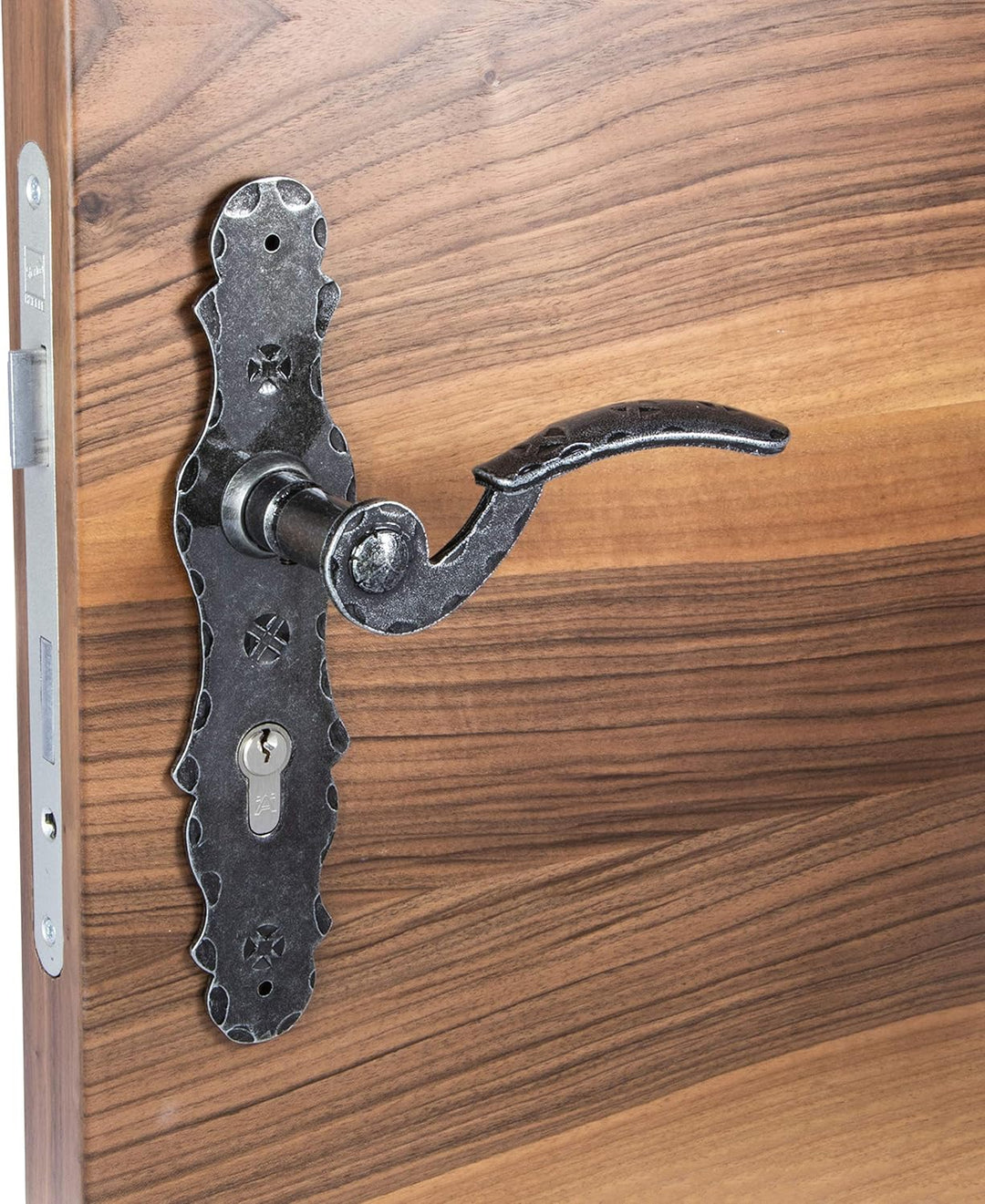 Gedotec Langschild Drückergarnitur Schmiedeeisen schwarz | 1 Stück Türbeschlag Antik Türgriff | BERN