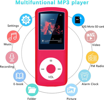 Hotechs MP3-Player/MP4-Player, MP3-Player mit 32 GB Speicherkarte, schlankes Design, digitales LCD-D