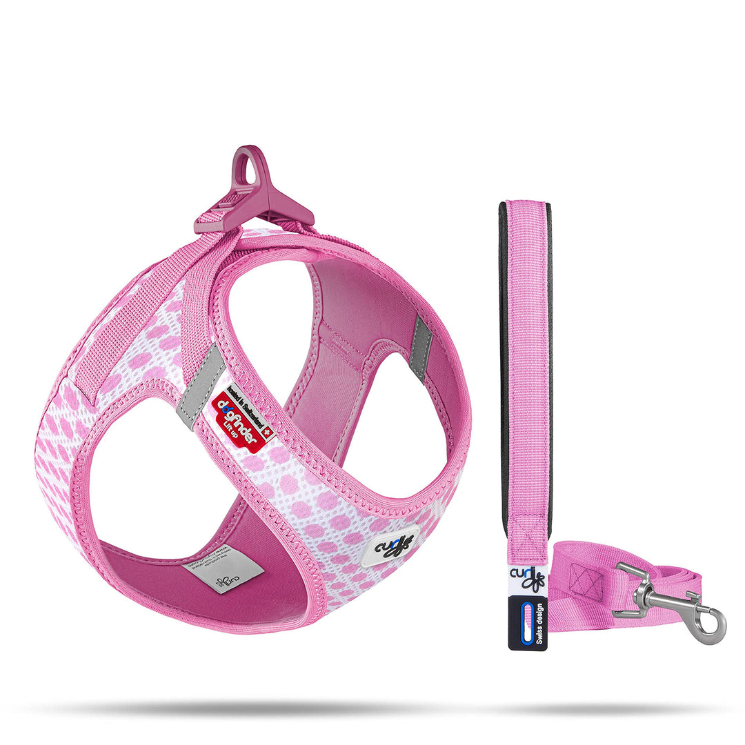 Vest Harness curli Clasp Air-Mesh Pink-Circles XS & Leash M, Pink-Circles XS