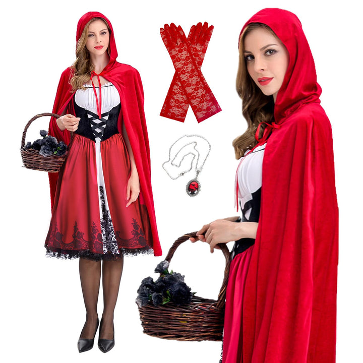BuzzoXerex Rotkäppchen Kostüm für Damen, Rotkäppchen Kleid und Umhang mit Kapuze Halloween, Prinzess