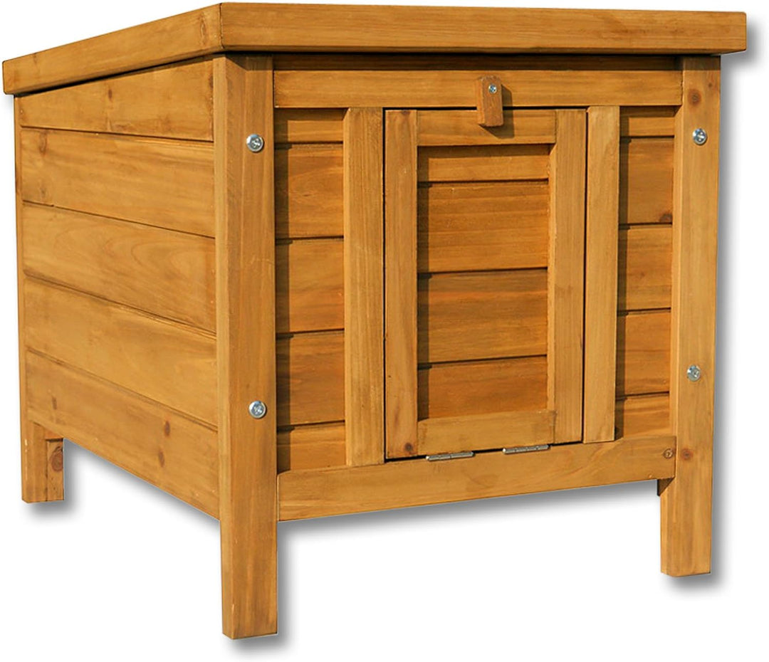Wiltec Katzenhaus 420 x 515 x 430 mm aus Fichtenholz, Kleintierhaus Kaninchenstall mit Dach aufklapp