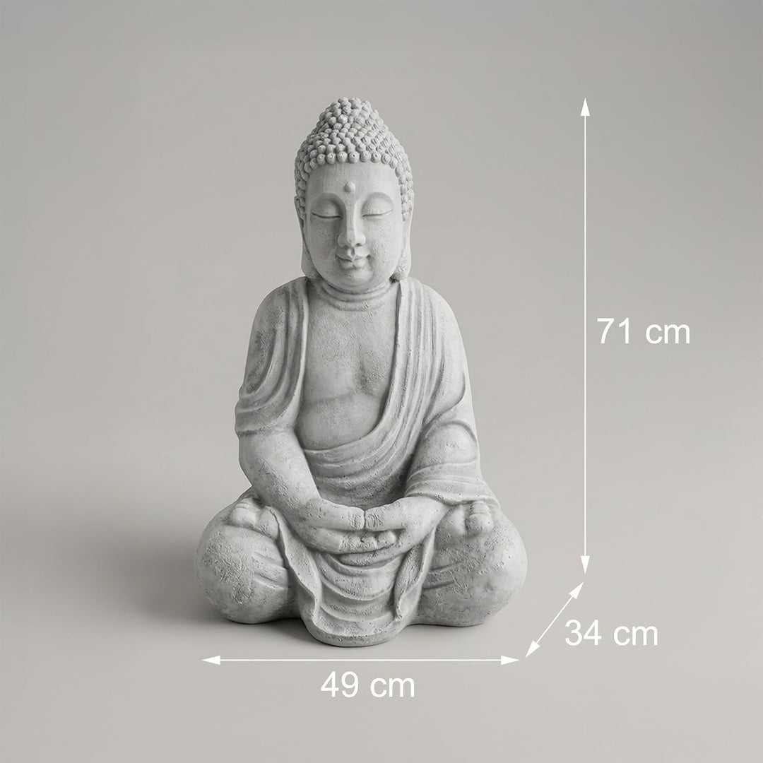 Relaxdays Buddha Figur sitzend, XL 70 cm, Gartenfigur, Vintage Dekofigur Wohnzimmer, wetterfest, fro