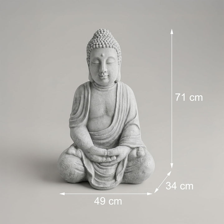 Relaxdays Buddha Figur sitzend, XL 70 cm, Gartenfigur, Vintage Dekofigur Wohnzimmer, wetterfest, fro