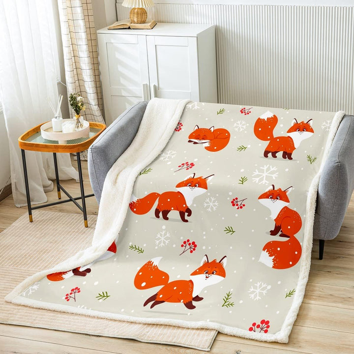 Loussiesd Niedlicher Fuchs Drucken Wohndecke Karikatur Fuchs Wohndecke für Couch Sofa Travel Botanic