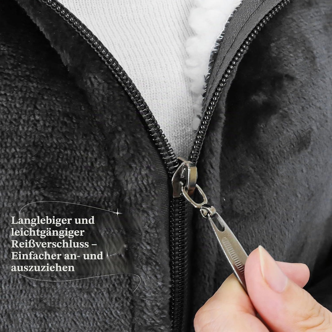 Decke mit Ärmeln und Kapuze, Kuscheldecke Hoodiedecken mit Reissverschluss und Taschen Schwarz, Schw