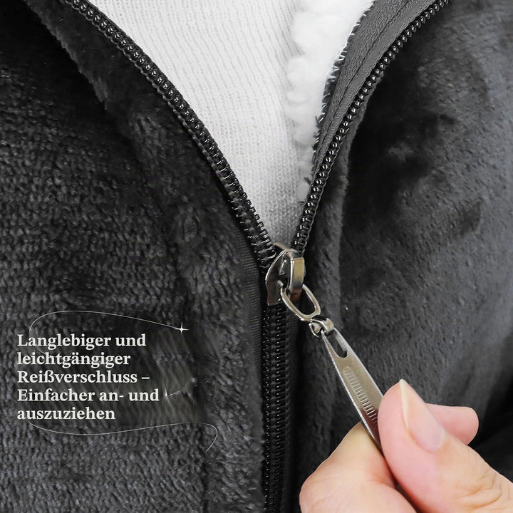 Decke mit Ärmeln und Kapuze, Kuscheldecke Hoodiedecken mit Reissverschluss und Taschen Schwarz, Schw