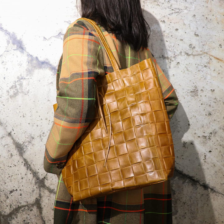 SH Leder ® Damen Echtleder Shopper in geflochtene print mit Innentasche in vielen Farben Schultertas