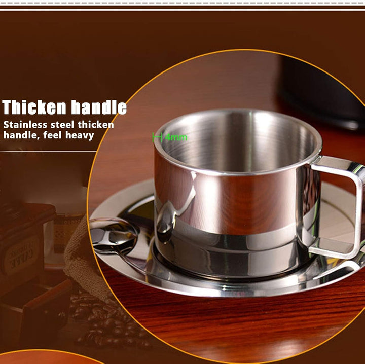 4 Stück Edelstahl Kaffeetassen Set 200ml Doppelwandig Kaffeetassen Metall Espresso Tasse Espressotas