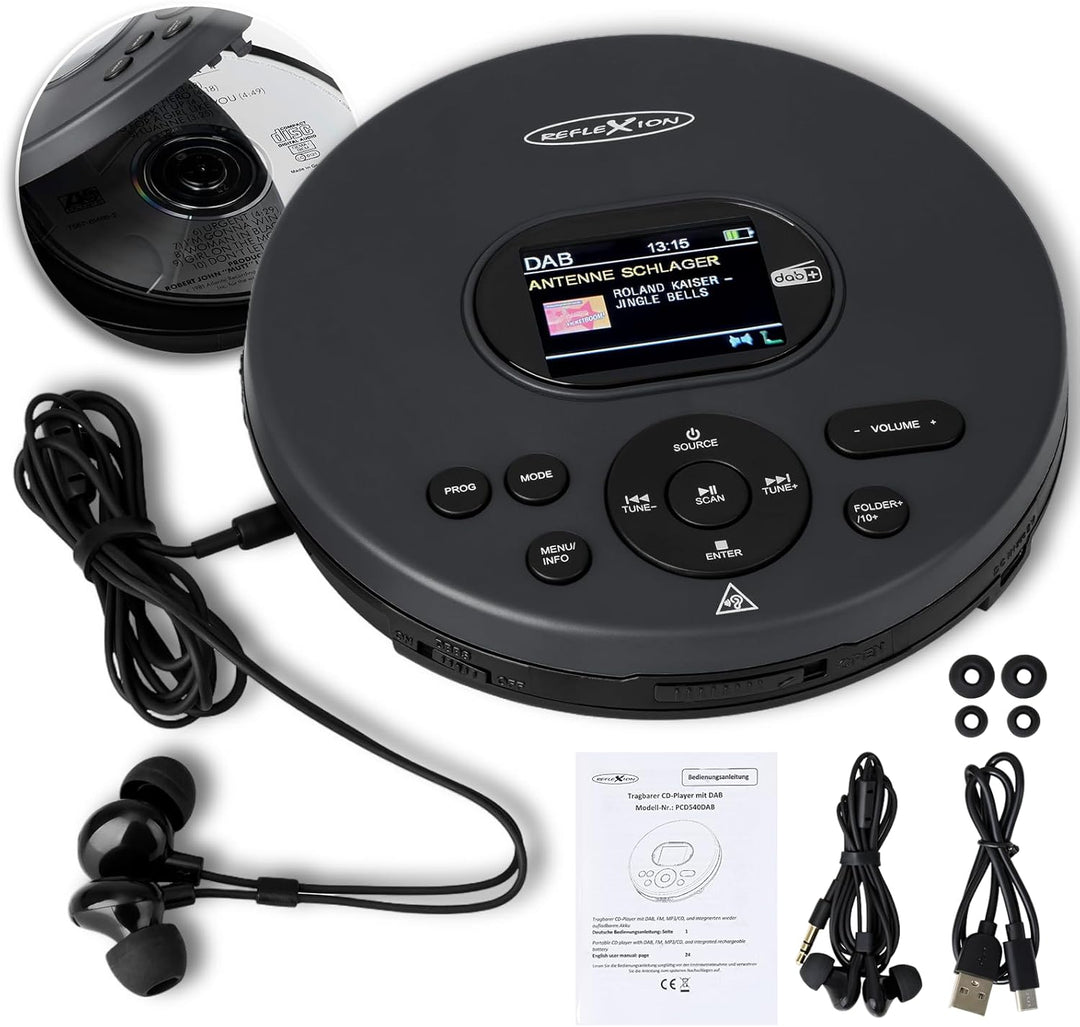 Reflexion PCD540DAB Tragbarer CD-Player, Discman, Walkman mit DAB+/PLL-FM-Radio - Antishock-System -