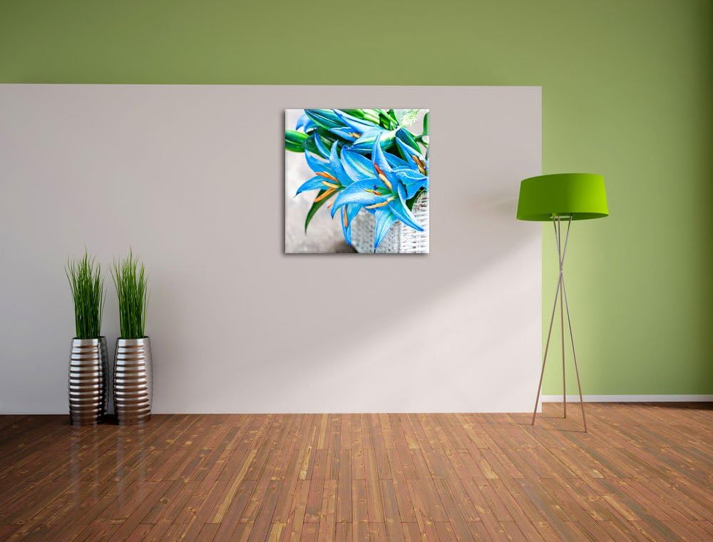 Pixxprint schöne Blaue Blumen im Körbchen, Format: 70x70 auf Leinwand, 70x70