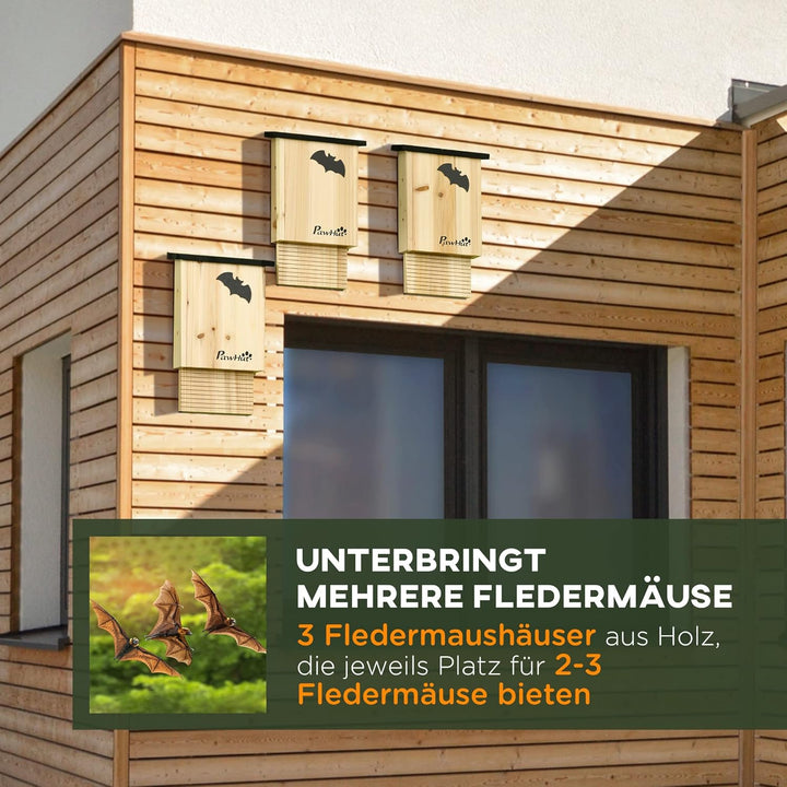 PawHut Fledermauskasten 3er Set aus Tannenholz Fledermaushaus Nistkasten für Fledermäuse zum Aufhäng