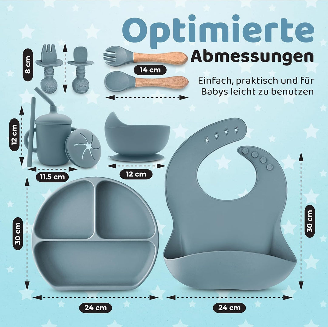 Baby Silikon Geschirr Set, Kindergeschirr Set mit BabyTeller mit Saugnapf, Geschirrset Baby für Beik
