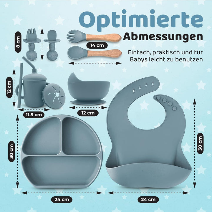 Baby Silikon Geschirr Set, Kindergeschirr Set mit BabyTeller mit Saugnapf, Geschirrset Baby für Beik