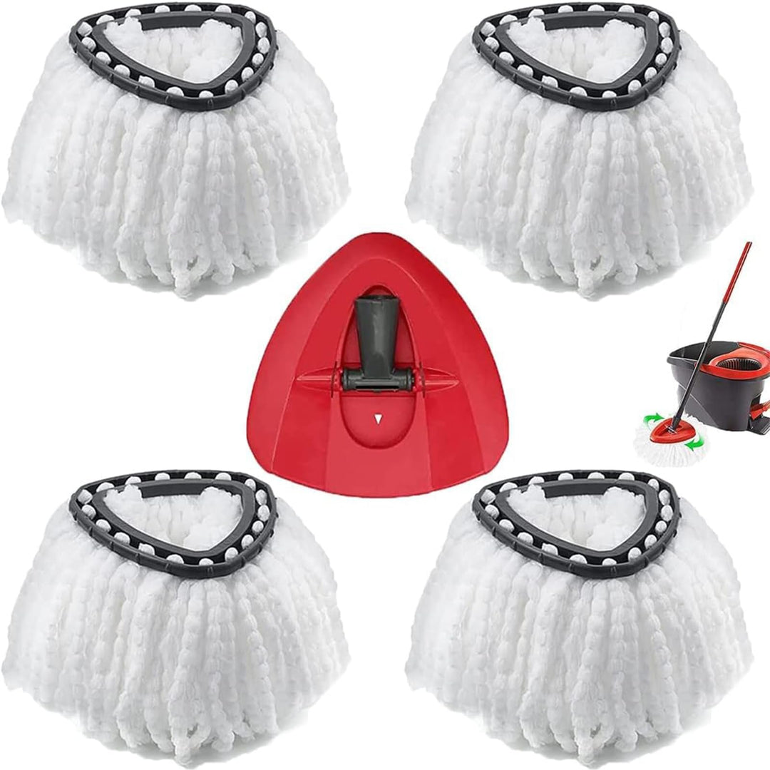 4er Pack Mikrofaser Ersatzköpfe für Vileda Turbo & EasyWring inkl. 1 Dreieckskopf-Basis – Waschbare
