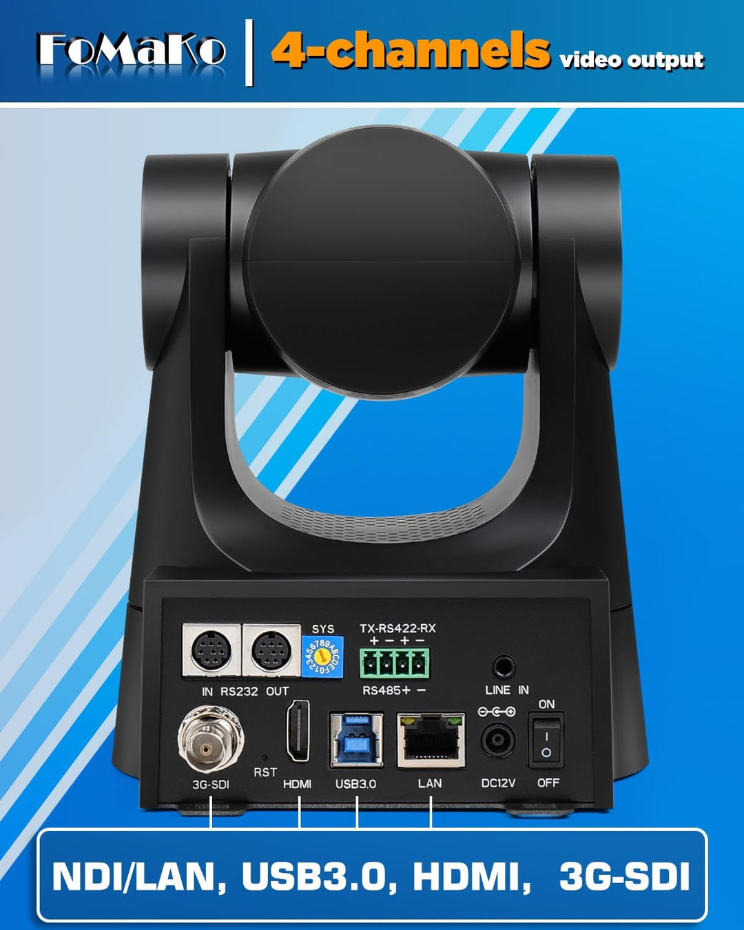 FoMaKo 20x NDI PTZ Kamera mit 3G-SDI/HDMI/IP, 20x optischer Zoom, FHD 1080P 60 IP Live Streaming PTZ