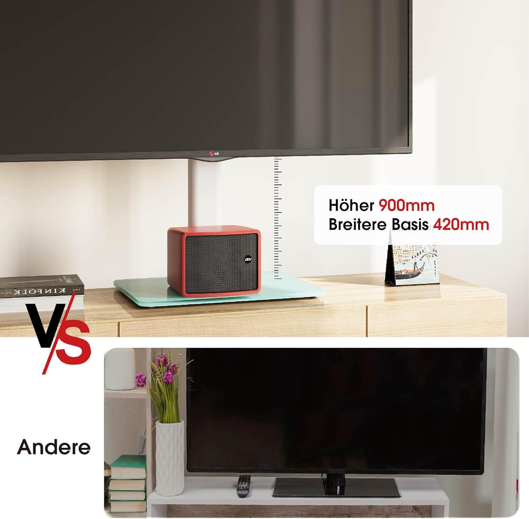 AOKCOS TV Standfuss TV Ständer Höhe 900mm für 32-55 65 75 Zoll Fernseher, Neigbar Schwenkbar Höhenve