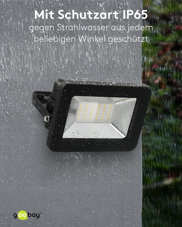 goobay 53872 LED Strahler Aussen 30W / Aussenstrahler IP65 / Neutralweisses Licht 2550 lm/LED Schein