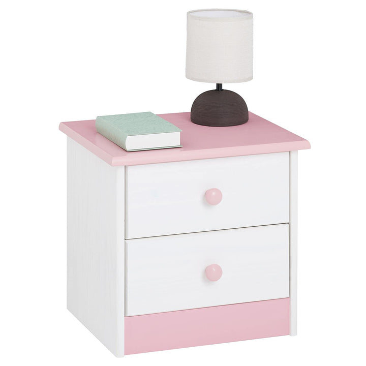IDIMEX Nachttisch Rondo, Kiefer massiv, weiss-rosa lackiert, 2 Schubladen, Landhausstil, Massivholz,