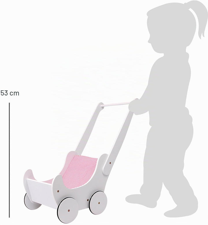small foot 2020368 2864 Holzpuppenwagen in weiss, schönes, geschwungenes , mit Gummireifen für leise
