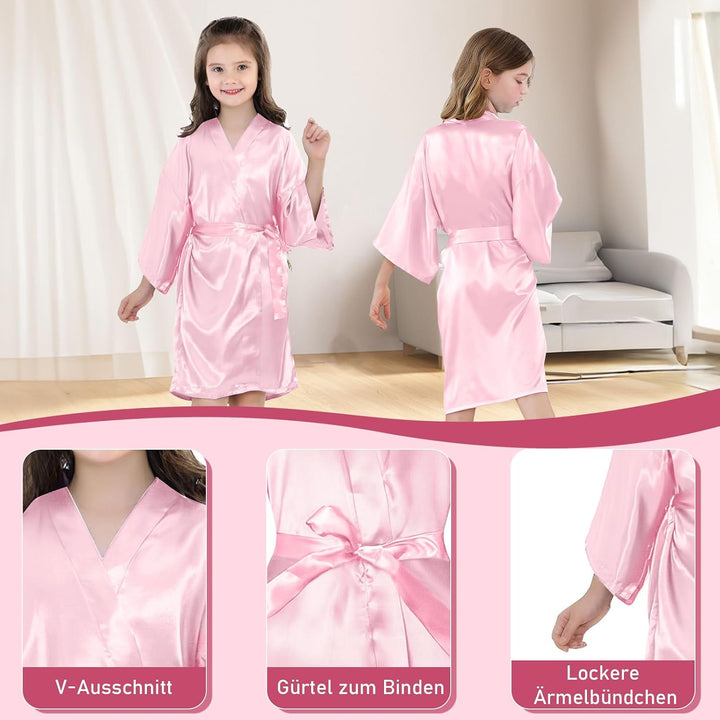 12 Stück Mädchen Seidige Roben Kimono Geburtstag Kinder Spa Party Hochzeit Braut Party Blume Mädchen