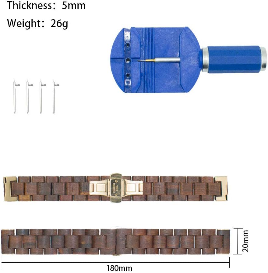 Holzarmband 20mm kompatibel mit Samsung Galaxy Watch 4 /Watch3 / Active/Active 2, 40/41/42/44/46mm H