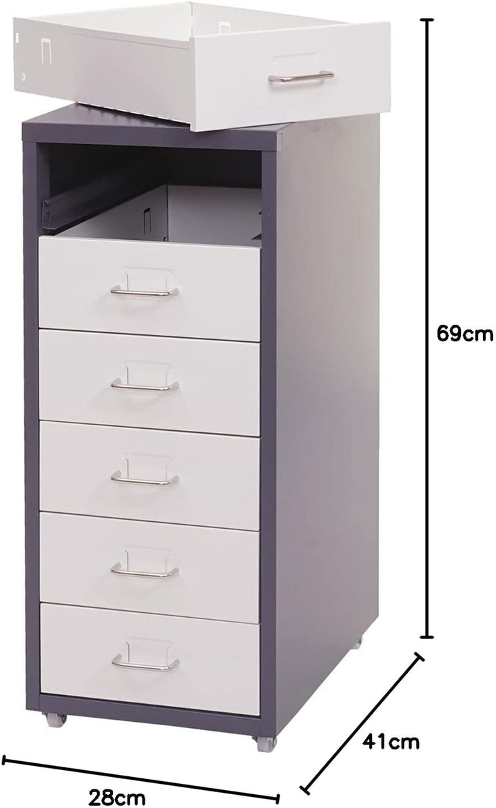 PROREGAL Rollcontainer Housten HxBxT 69x28x41cm 6 Schubladen Dunkelgrau Weiss Schubladenschrank Stah