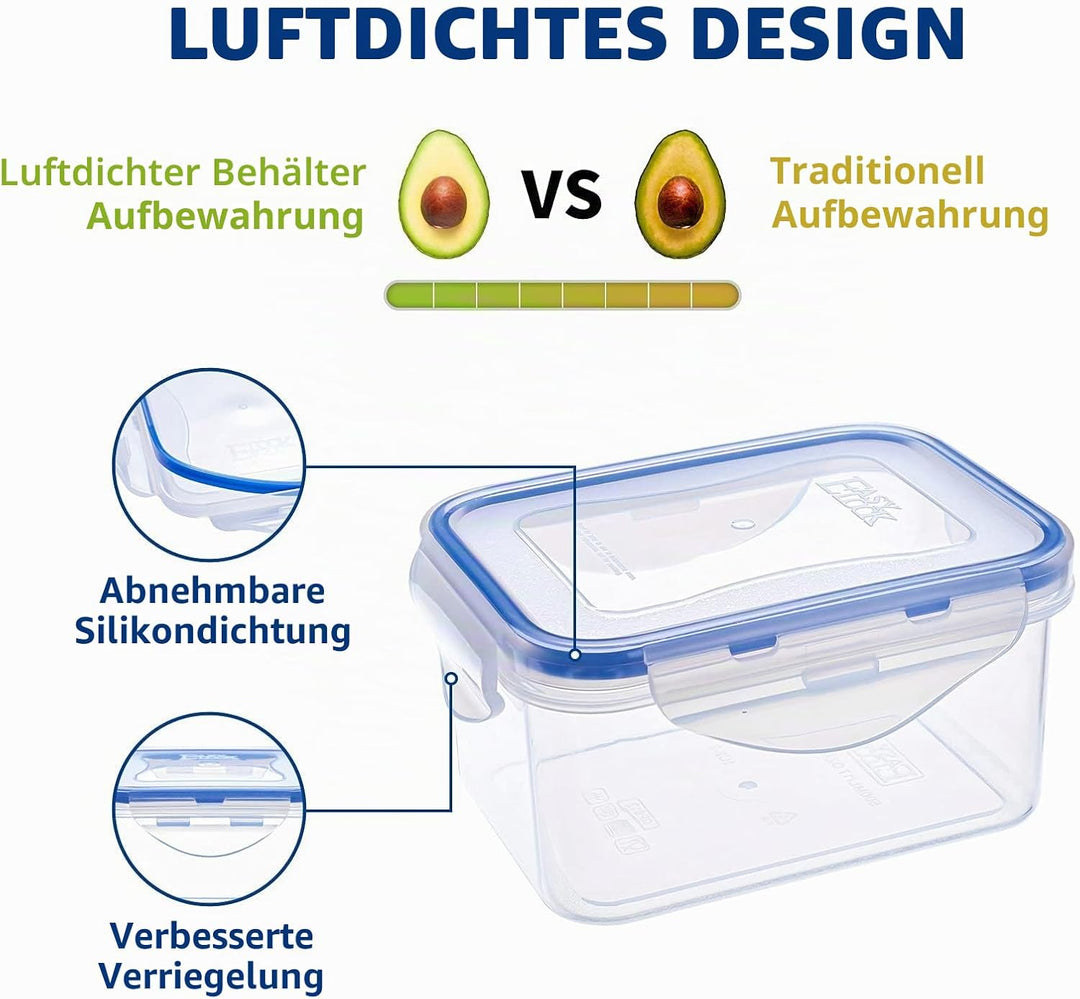EASYLOCK 6er-Set 500ML Kunststoff Frischhaltedosen Mit Deckel Klein, Meal Prep Boxen, Rechteckig Auf