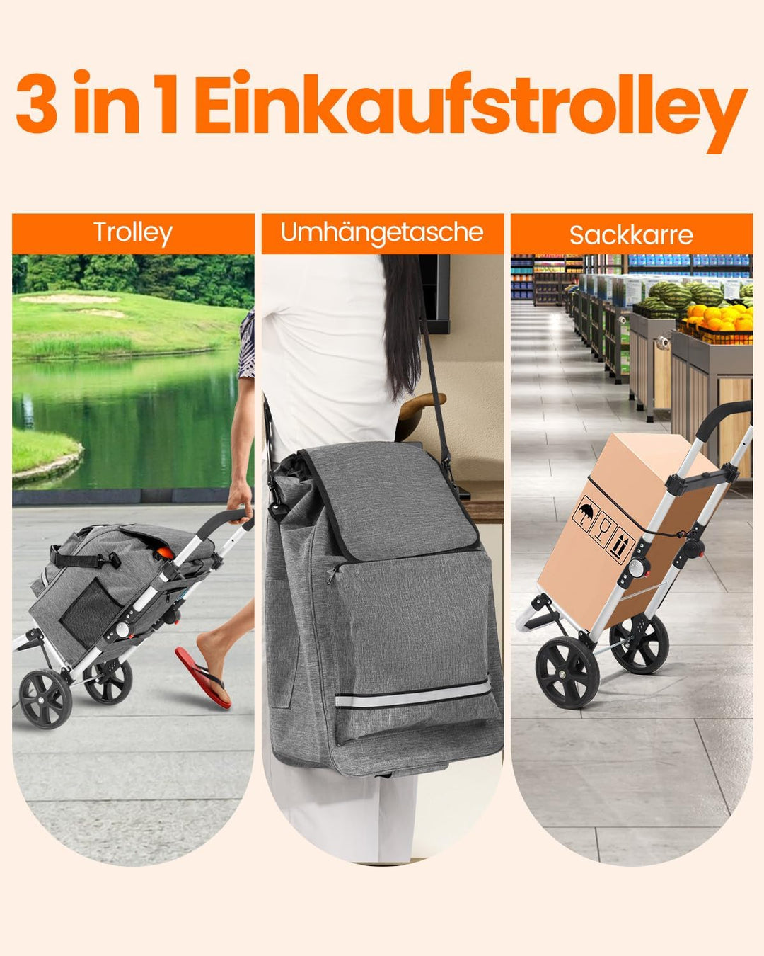 Homecall Einkaufstrolley klappbar Einkaufswagen mit 50L + 5L kühlfunktion Bis 50KG, Einkaufstasche m