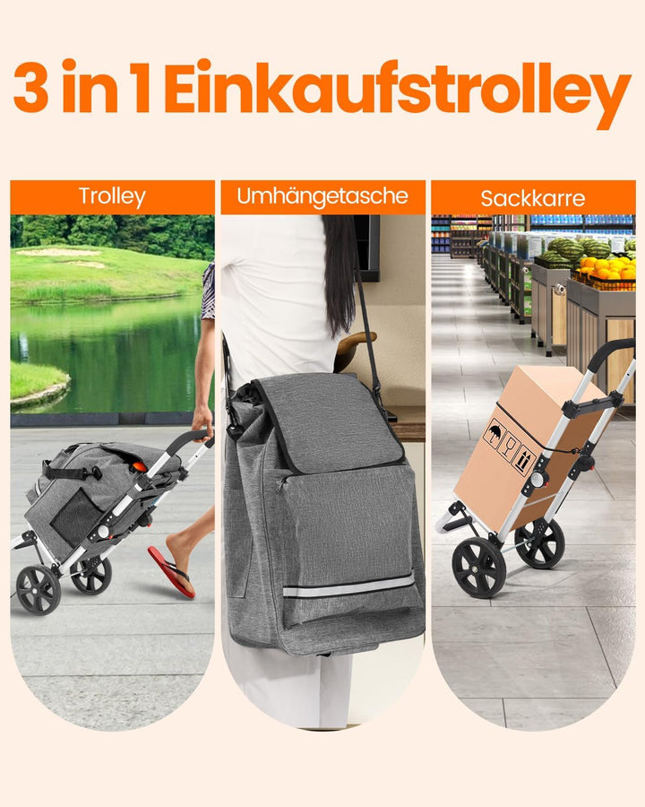 Homecall Einkaufstrolley klappbar Einkaufswagen mit 50L + 5L kühlfunktion Bis 50KG, Einkaufstasche m